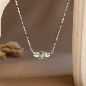 Collar con colgante de ópalo de ágata musgo, regalo de joyería Vintage chapado en oro de 14 quilates para su collar de cumpleaños de aniversario - Product Image 6