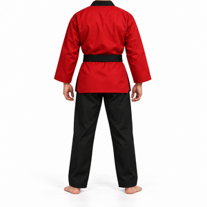 Conjunto de Uniforme de Taekwondo ZEE GOOD para Hombre, Cinturón Negro, Top Rojo, Pantalones Negros, Dobok de Artes Marciales - Product Image 2