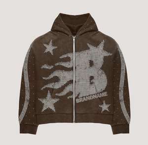 Streetwear Survêtement Personnalisé pour Hommes Ensemble 2 Pièces Pantalon de Survêtement Évasé Jogger Sweat à Capuche Ensemble Hommes Imprimé Fermeture Éclair Survêtement Pierres - Product Image 2