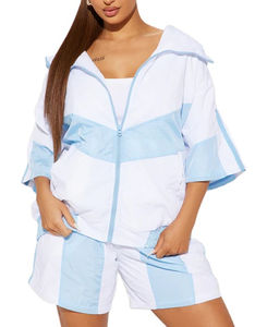 Conjunto corto de talla grande 2024 para mujer, 100% poliéster, manga larga, cortavientos, chándal a prueba de viento, traje de dos piezas estampado para mujer - Product Image 1