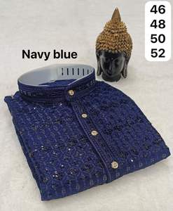 Kurta brodé en coton pour hommes de qualité supérieure à des prix de gros abordables respirant indien fait à la main élégant col en V manches longues - Product Image 2