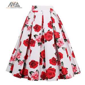 Jupe vintage à taille naturelle brodée pour femmes à la mode | Jupe mi-longue trapèze unie poches respirante écologique 100% - Product Image 4