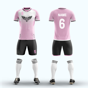 เสื้อฟุตบอลสีชมพูใส่ได้ทั้งชายและหญิงผ้าโพลีเอสเตอร์แบบ100% แห้งเร็วชุดพิมพ์ลายว่างเปล่าตำแหน่งโลโก้ด้านหน้าสำหรับนักฟุตบอล - Product Image 1