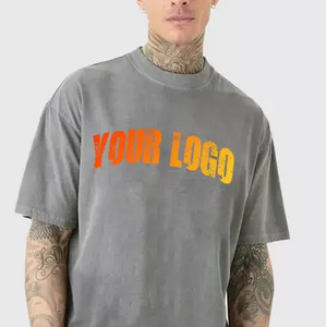 Venta al por mayor 100% algodón Hip Hop camisetas para hombres de alta calidad lavado ácido de secado rápido de gran tamaño de manga corta pesado 300 GSM en blanco - Product Image 5