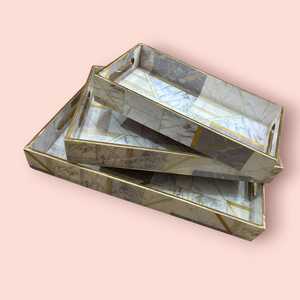 Juego de bandejas de esmalte de madera de lujo con superficie de lámina de oro pulido Solución de servicio artística Hogares Restaurantes y ocasiones festivas - Product Image 2