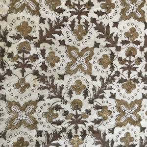 Tela de Algodón Estampada a Mano con Diseño Floral Geométrico Completo |   Textil Étnico Indio Color Mostaza Marrón - Product Image 1