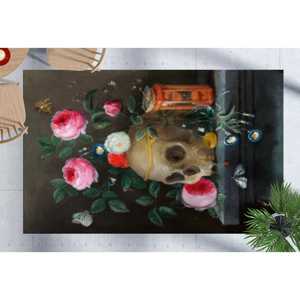 Alfombra Barroca con Diseño Floral de Calaveras: Tapete Gótico de Estilo Académico Oscuro, Alfombra Delgada No Tejida - Product Image 5