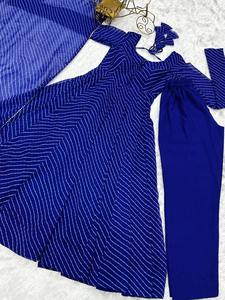 Conjunto de Kurta Anarkali Azul Rey, Georgette de Felpa Suave y Pesada con Bordado Elegante, Ropa Étnica India para Mujer, para Fiestas y Bodas - Product Image 4