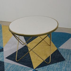 Modern Tempered Glass <b>Sofa</b> <b>Table</b> with 4 V-Shaped Legs in Gold Finish and White Marble Top - Product Image 4