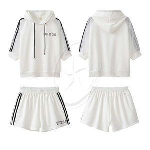 Novedad de verano, trajes de pantalón deportivos holgados de manga corta con capucha para la edad, conjunto informal transpirable de dos piezas, ropa de mujer - Product Image 1