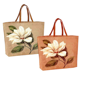 Jolis sacs fourre-tout en jute imprimés avec poignée en cuir fabriqués au Bengale occidental en Inde - Product Image 3