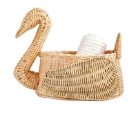 Cestas de almacenamiento de mimbre con forma de pato tejido con patrón redondo de diseñador, arte artesanal para dormitorio de niños, precio barato, sala de estar