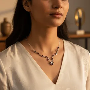 Collier en argent 925 avec perles de grenat pour femmes, à porter au quotidien et pour les occasions de mariage - Product Image 2