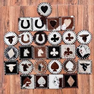 High Quality Handcrafted Cowhide Leather Coaster Set <b>for</b> Home Decor Western Genuine Leather <b>Hair</b> on Hide Coasters New Home Gifts - Product Image 4