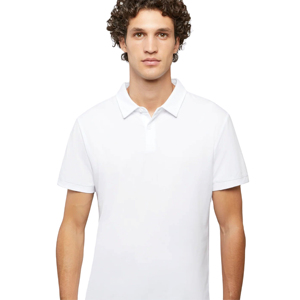 เสื้อยืดแขนสั้นสำหรับผู้ชายเสื้อโปโลระบายอากาศได้ดีผ้าคอตตอนโพลีเอสเตอร์ลายทางเรียบๆโลโก้ออกแบบได้ตามต้องการ - Product Image 2