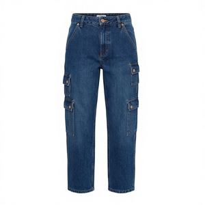 Jean cargo unisexe en denim couleur personnalisée, coupe droite, taille mi-haute, décontracté, respirant, séchage rapide, en coton, style streetwear pour femme - Product Image 1