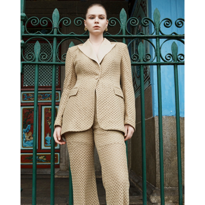 Nouvelle Collection 2025 ensemble de blazer pour femmes intemporel un bouton blazer CLEF cranté bonne qualité ensembles pour femmes en tissu treillis rustique - Product Image 1