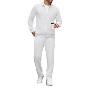 Survêtement Homme 2 Pièces Gris Clair de Haute Qualité, Fermeture Éclair Intégrale, Décontracté, pour le Basketball, Imprimé Uni, Respirant, pour la Saison Hivernale - Product Image 1