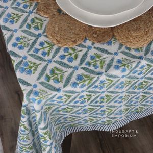 Handmade Floral Indian Cotton Canvas Hand Block Printed <b>Table</b> <b>Cloth</b> 6 Seater and 8 Seater for Wedding <b>Party</b> and Home - Product Image 6