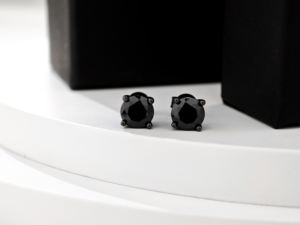 Pendientes de Plata de Ley 925 de diseñador para mujer, recién llegado, corte redondo negro VVS Clarity 2 CT Leb Diamond, regalo de tuerca fina para boda - Product Image 2