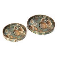 Plateaux de service ronds en bois MDF revêtus d'émail Ensemble de 2 oiseaux décoratifs faits à la main en or blanc pour la cuisine et la salle à manger Plateau en résine