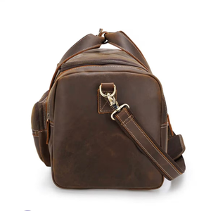 Sac de voyage vintage en cuir pleine fleur, grand sac de week-end avec compartiments latéraux, fait à la main en cuir véritable, fermeture éclair, pour une nuit - Product Image 6