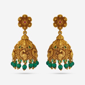 Pendientes Colgantes Antiguos de Cobre y Latón con Forma de Flor Religiosa, con Perlas y Diamantes, para Bodas y Fiestas - Product Image 1