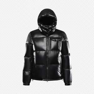 Veste matelassée d'hiver pour homme avec logo personnalisé tendance, veste chaude à capuche matelassée pour un usage décontracté en plein air, veste noire pour homme - Product Image 1