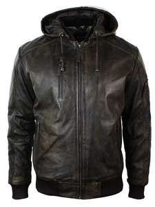 Blouson en cuir à capuche pour homme, en cuir véritable, style décontracté, coupe parfaite, style motard, prix de gros - Product Image 5
