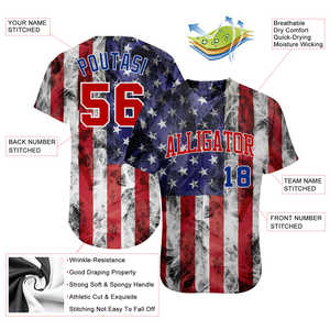 Maillot de baseball authentique Nouveau blanc rouge et royal 3D drapeau américain mode vêtements de sport d'équipe personnalisés avec des techniques imprimées - Product Image 2