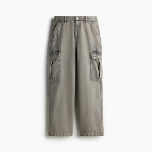 กางเกงคาร์โก้เอวสูงของผู้ชายทันสมัยกางเกงทรงหลวมสวมใส่สบายเสื้อผ้าแนวสตรีทผ้าซีดซีดซีดซีดมีสไตล์ดีไซน์พิมพ์ลายผ้าเดนิม - Product Image 3