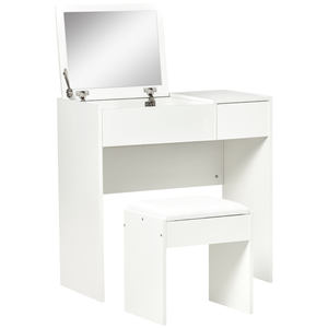 HOMCOM Table vasque avec miroir rétractable et tabouret, table console avec tiroir, 80x40x79 cm, blanc - Product Image 1