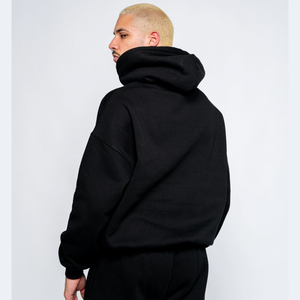 Sweat à capuche pour homme 100% coton, uni, hiver, simple, noir, élégant, tendance, design basique, polaire lourd - Product Image 4