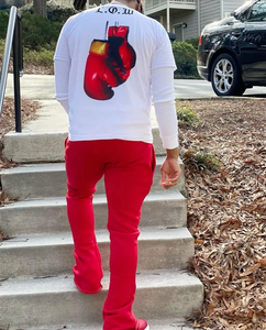 Pantalon cargo empilé respirant anti-rides rouge et noir, multi-poches, taille mi-haute, jambe large, décontracté, en polyester/coton pour homme - Product Image 3