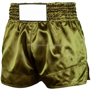 Short de Muay Thai personnalisé avec panneau latéral en maille respirante, flux d'air, patchwork satiné, logo frontal, 100% polyester - Product Image 5
