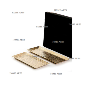 Lot de 2 plateaux à desserts martelés en métal de qualité supérieure, plateau de service à thé et café de forme rectangulaire pour usage domestique - Product Image 4