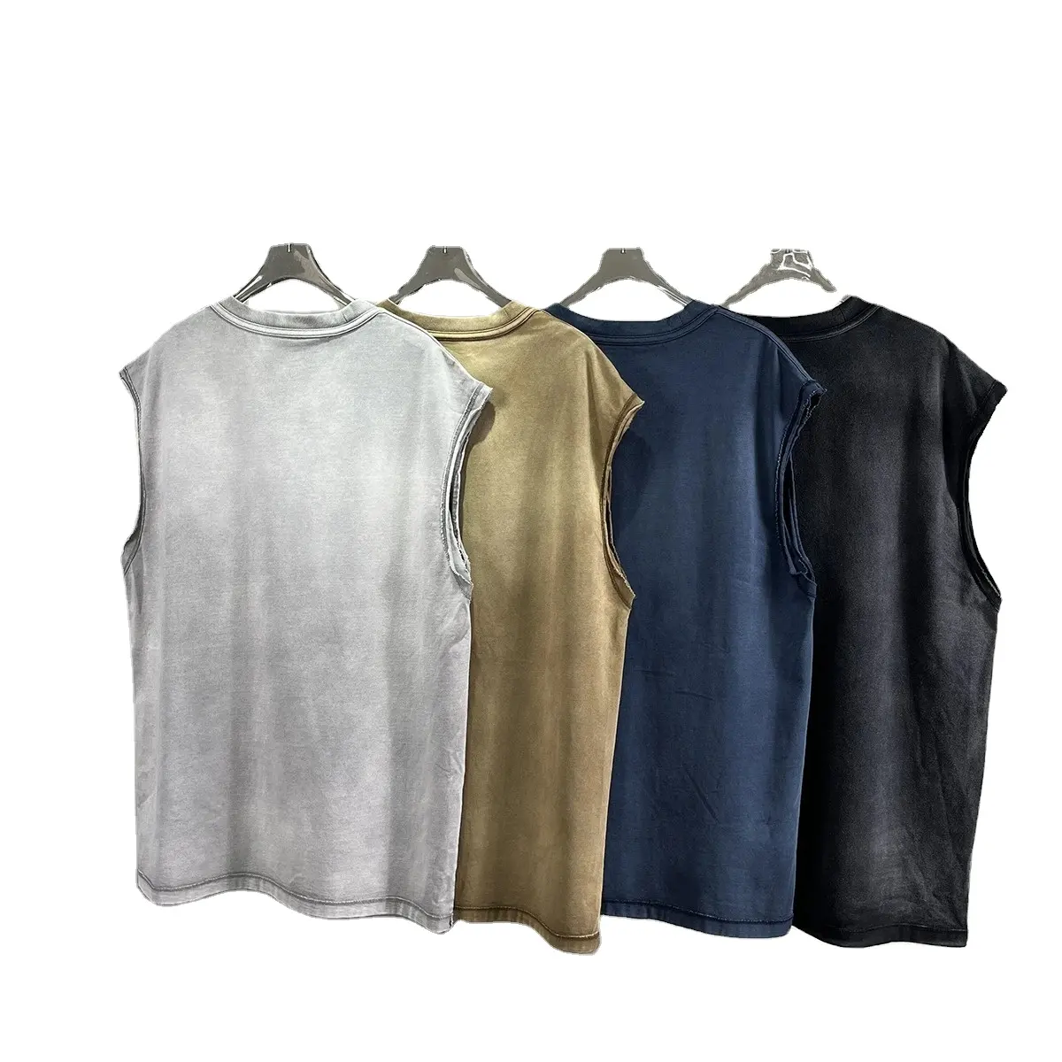 2024 Baggy Y2k Vest Distressed Washed Tank Top Men's American Oversized Streetwear Trendy Retro Sleeves T Shirts
