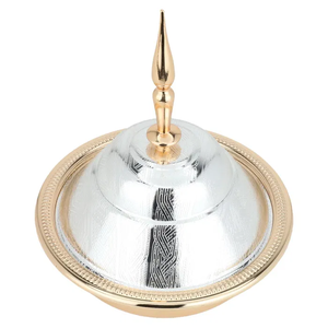 Plat de service en acier inoxydable avec couvercle dôme finition miroir plateau de buffet à bord perlé pour banquets hôtels et décoration de table - Product Image 2