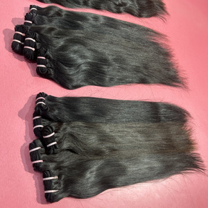 100% mechones planos de trama doble de cabello Remy indio crudo liso Natural de donantes individuales para extensiones de cabello humano - Product Image 1