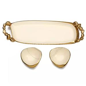 Two Chocolate Bowls Serving Tray with Beaded Handles Black Enamel and Silver Finish Elegant Snack <b>Dip</b> and Condiment Server Set - Product Image 5