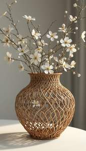 Florero decorativo de ratán con estilo artístico para dormitorios, mesas auxiliares, esquinas de café e interiores contemporáneos - Product Image 3