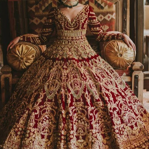 BEAUTIFUL INDIAN/PAKISTANI HEAVY BRIDAL ANARKALI WITH LEHENGA <b>DRESS</b> Embellished WITH CRYSTAL GLASS BEADS,STONE,DABKA Work @ 2023 - Product Image 1