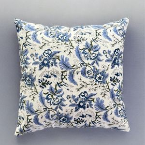 ปลอกหมอนผ้าฝ้ายพิมพ์ลายดอกไม้สี่เหลี่ยมสวยงาม สีฟ้าเขียว ของตกแต่งบ้าน - Product Image 3
