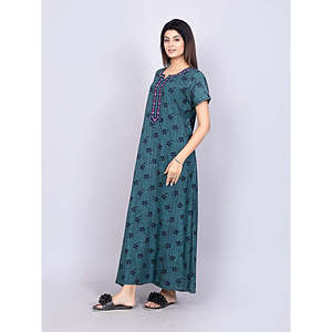 Camisón Largo Informal para Mujer Evolve, Tela Alpina, con Bolsillos Laterales, Cuello Bordado, Estampado, Mangas Cortas, Suave - Product Image 1