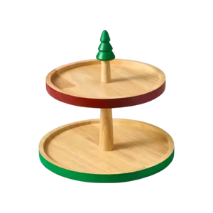 High Quality Eco Friendly Bamboo 2 Tier Serving Tray <b>Cake</b> <b>Stand</b> Party <b>Christmas</b> Decor Fruit Dessert Display - Product Image 2