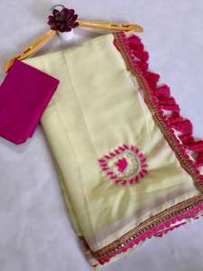 ผ้าจอร์เจียเนื้อนุ่มแบบอินเดียดั้งเดิมพร้อมด้วยงานฝีมือและงาน dhaga Buti งานส่าหรีเจ้าสาวสไตล์พื้นเมืองงานแต่งงานดูทันสมัย - Product Image 2