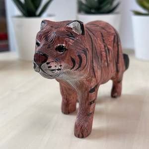 Estatua de Tigre Tallada a Mano YEEYAYA, Patrón de Planta, Decoración para el Hogar, Figuras de Madera, Animales Salvajes, Zoológico, Regalo de Navidad - Product Image 5
