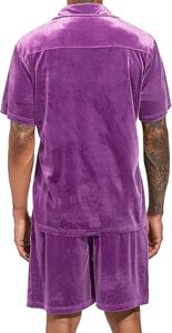 Ensembles de survêtements en velours personnalisés pour hommes quantité minimale de commande bas OEM Logo personnalisé 2 pièces survêtement violet ensembles courts en velours pour hommes respirant - Product Image 2