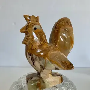 Sculpture de poulet en onyx sculptée à la main, figurine de coq en pierre naturelle, statue décorative d'animal pour la maison et le jardin - Product Image 2