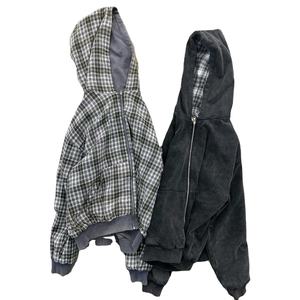 Sweat-shirts streetwear sur mesure, double couche, réversibles, pour homme, 450 g/m², coton épais, doublure en flanelle à carreaux, fermeture éclair. - Product Image 6